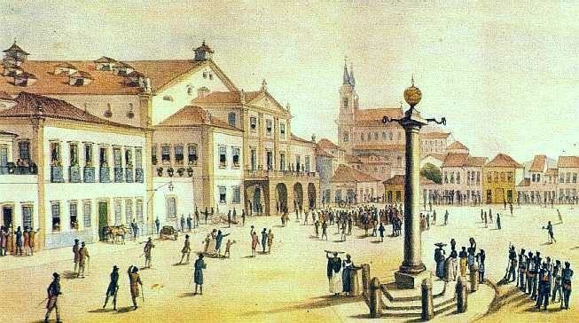 Vista do Teatro Real de São João do Rio de Janeiro por Debret, 1834