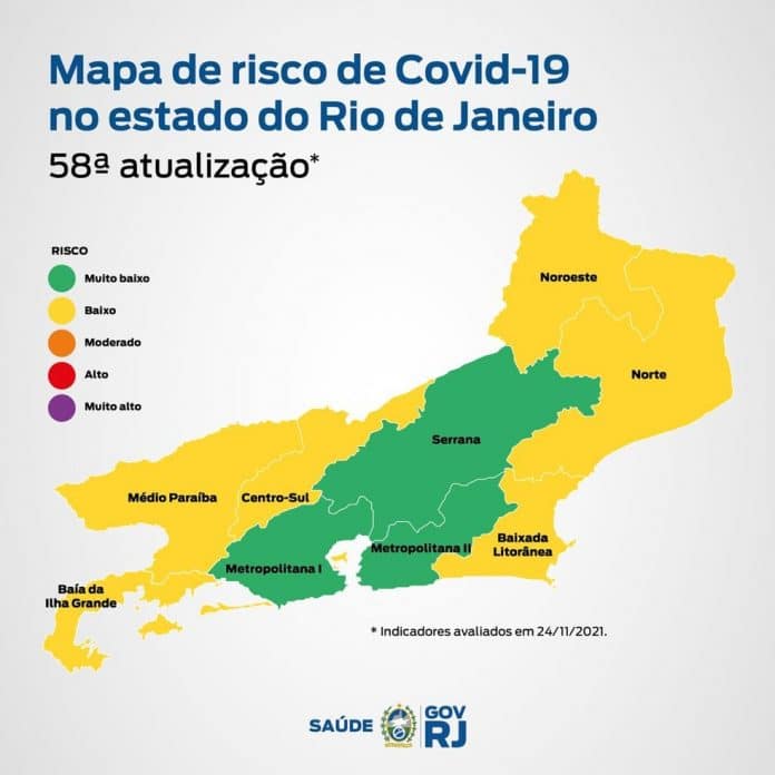 mapa 1 Pela primeira vez, estado do Rio registra risco muito baixo para Covid