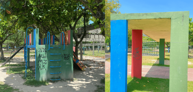 Recém-reformado parquinho infantil é vandalizado na Lagoa